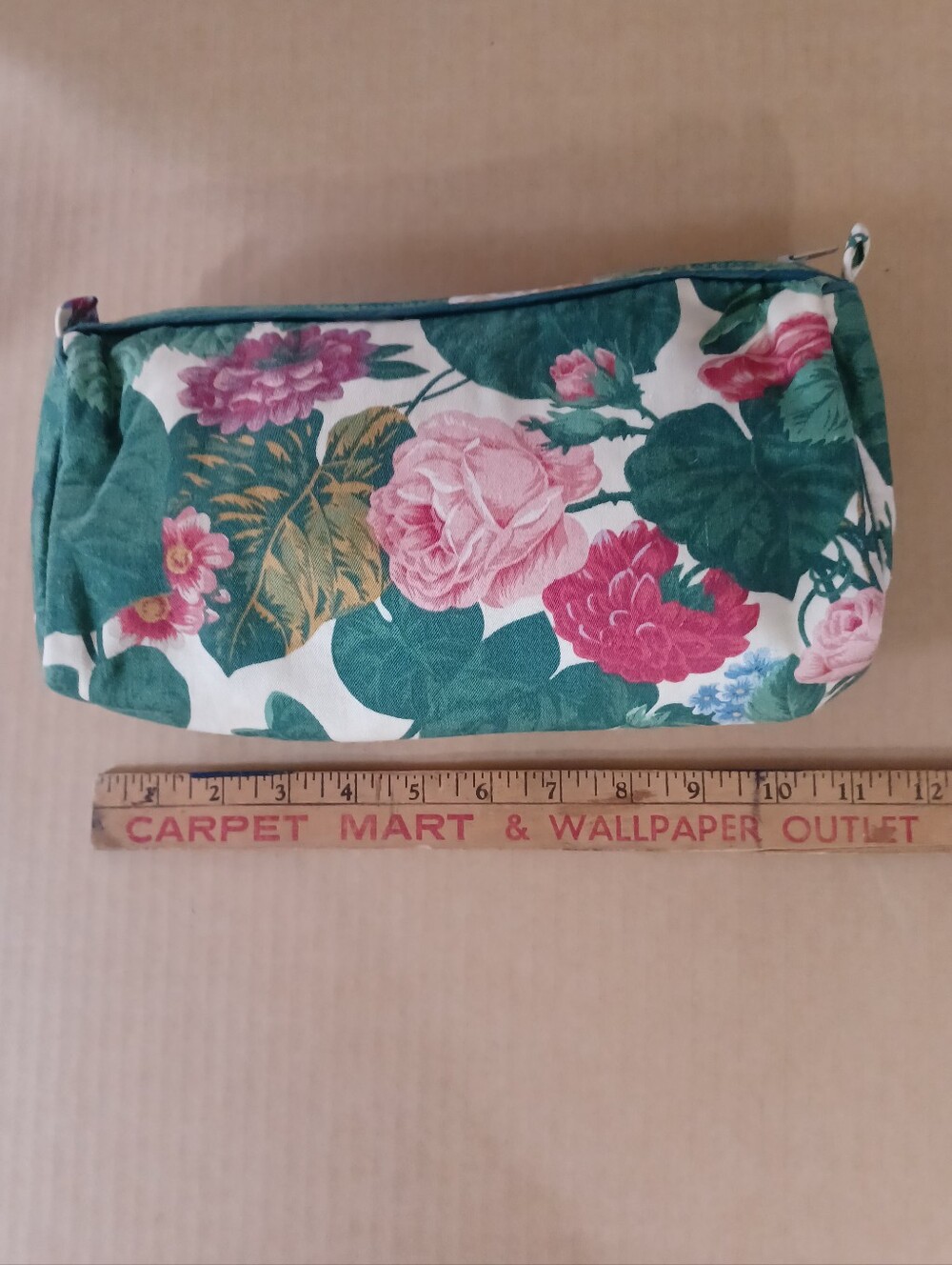 The Caspari Collection cotton floral makeup bag 11x6x2 Vintage Made in USA